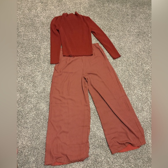 Lulu's Fitted Sweater and Polka Dot Wide-Leg Pants Set - Picture 2 of 4